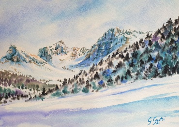 Winter in Val di Fassa - watercolour on paper - 31x41 cm 