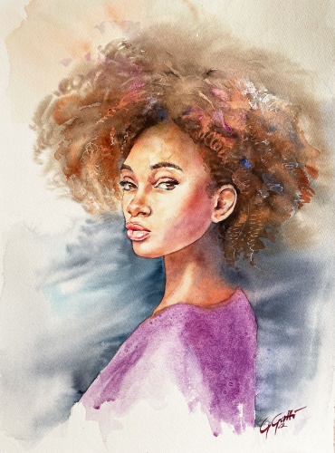 Girl portrait - watercolour on paper - 56x38 cm