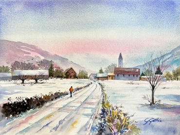 Winter walk - watercolour on paper - 31x41 cm