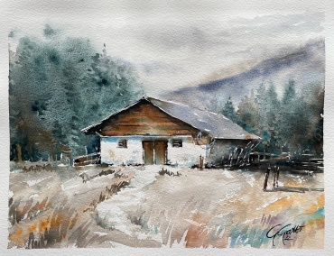 Baita di montagna - watercolor on paper - 28x 36 cm